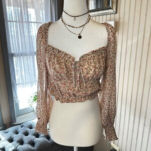 Dress Forum Los Angeles Smocked Floral Crop Top Small Cottagecore Puff Sleeve